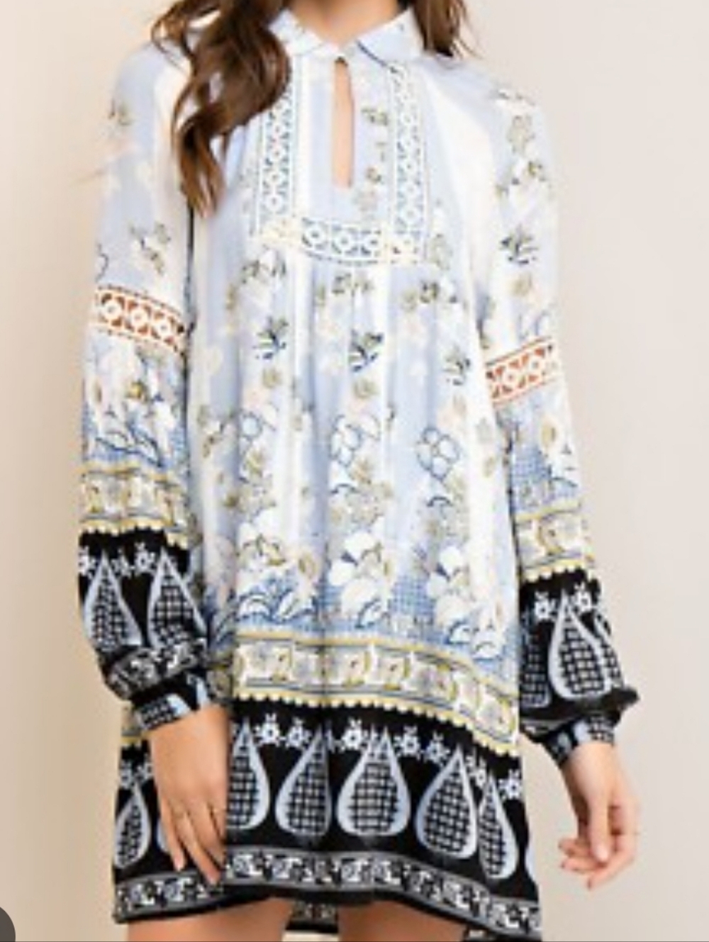 Boho Floral Tunic - Cream, Black & Navy